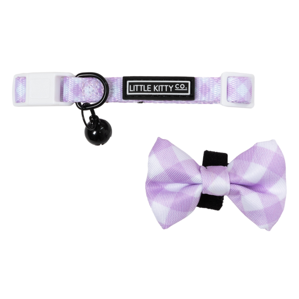 Cat Collar and Bow Tie Berry Purple Gingham
