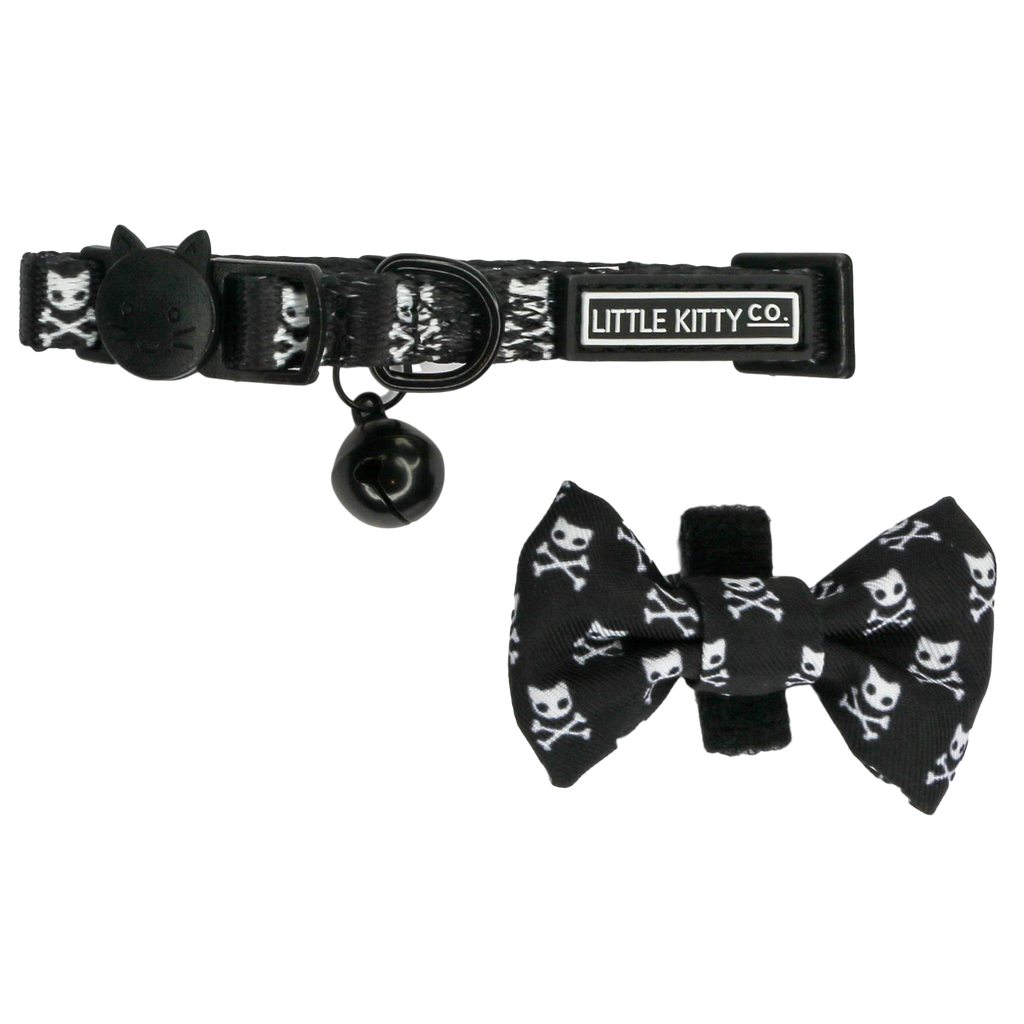 Cat Collar with Bow Tie and Black Bell Baddest of them All Black Cat Skulls